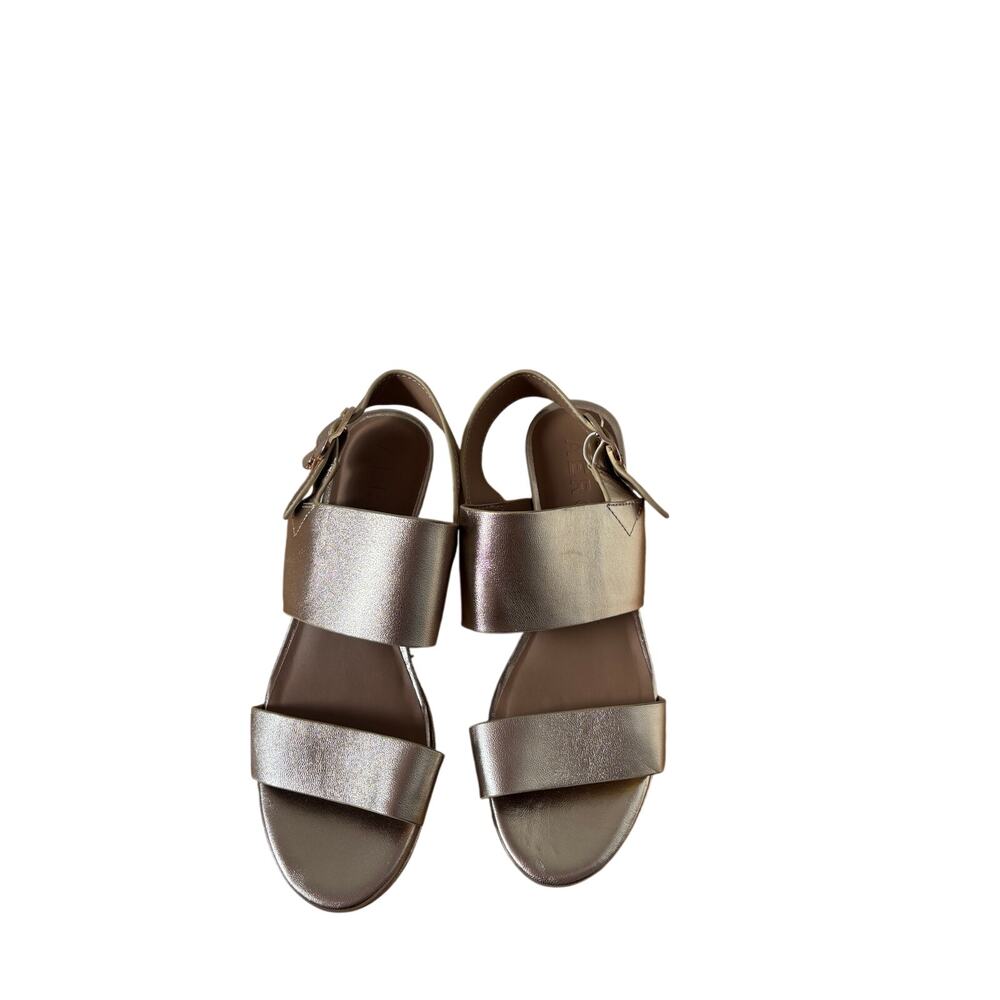 Aerosoles Gold Leather Block Heel Sandals 7.5W - Picture 2 of 8